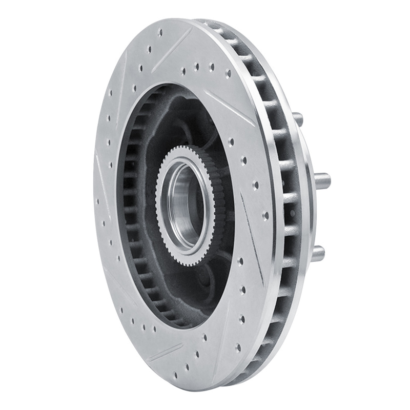 Chevrolet Suburban Brake Rotor (1) - Front Right - R1 Concepts - Drilled & Slotted - Silver - `92-`02